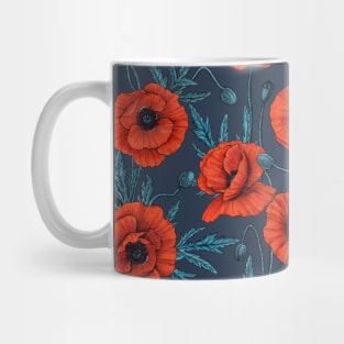 Poppies, red and blue on navy Mug